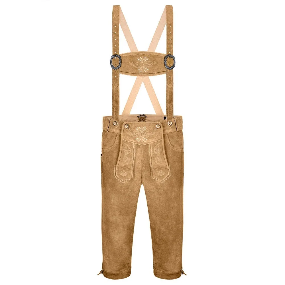 German Lederhosen Long and Pant Short Distressed Leather Vintage Look Embroideries Bavarian