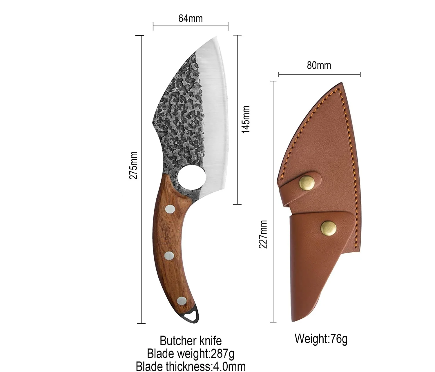 
6 inch Boning Knife Full Tang Handmade Forging Carving Knife 1095 Carbon Steel Blade with Soft Leather Sleeves for Carrying 