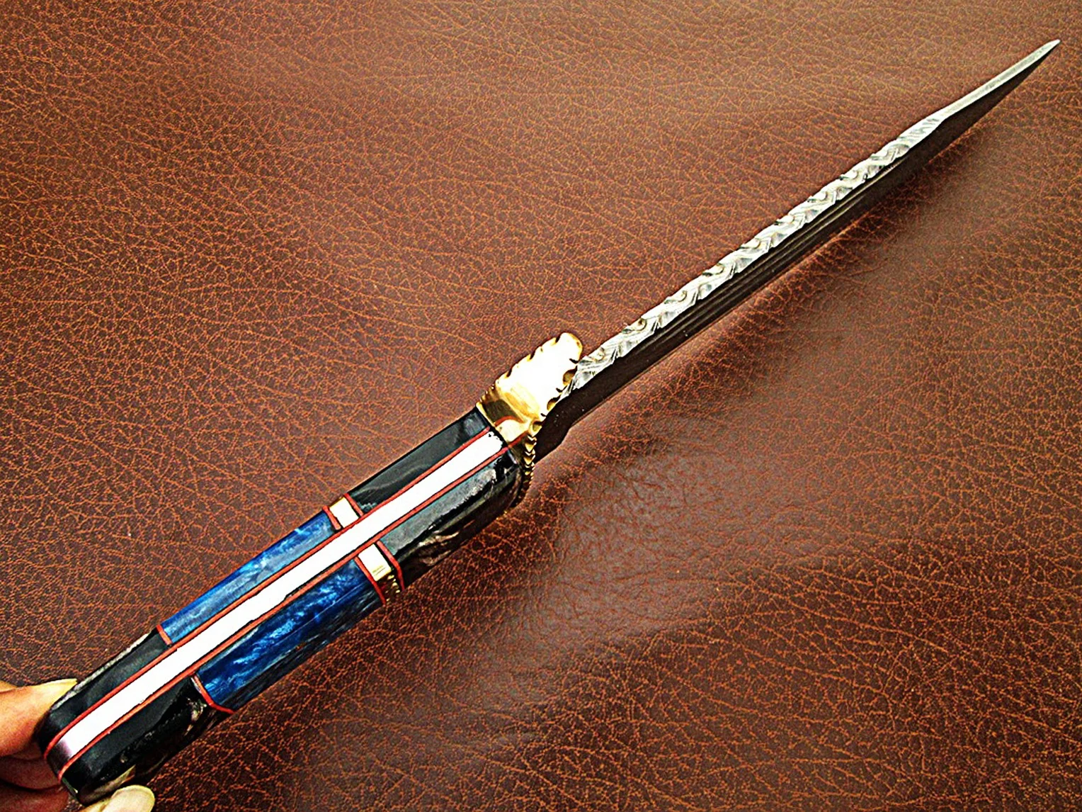 Нож-Боуи ручной работы из дамасской стали с удобной рукояткой и тонкой кожаной оболочкой наружный нож оптовая продажа