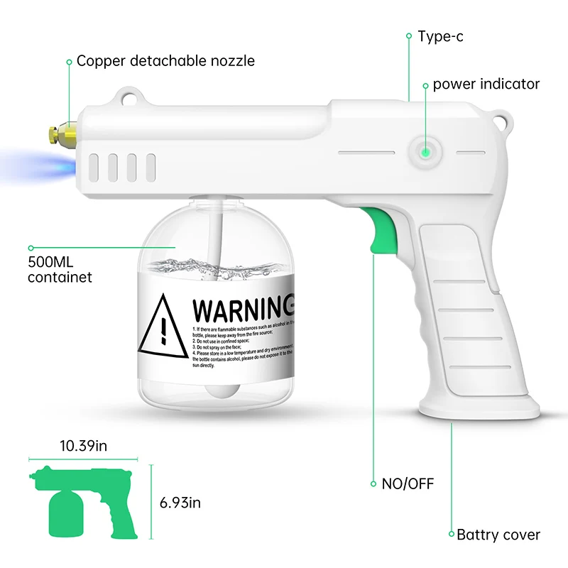 Nano Sprayer  Low Voltage Electric Spray Gun Rechargeable Portable Disinfector with Ultraviolet Rays.