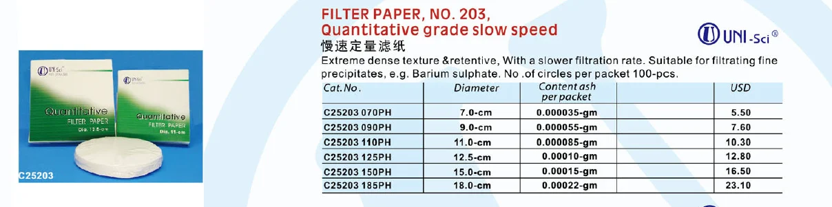 Quantitative Slow Speed Circle Dia 125 mm Filter Paper