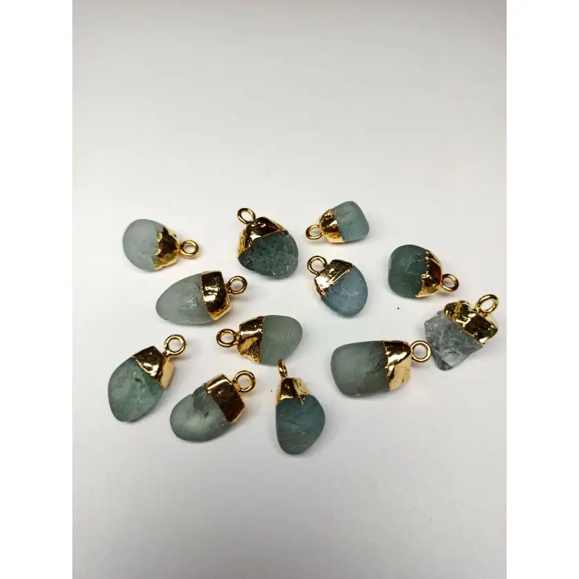 Небольшие золотые гальванические натуральные необработанные аквамариновые драгоценные камни подвеска очаровательный камень соединитель ювелирные аксессуары