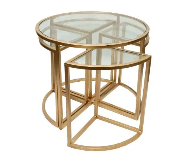Стильный подставной столик Lugo (набор из 2) с закаленным стеклом и розово-золотистой основой геометрическим силуэтом компактный дизайн