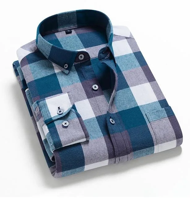 men plaid casual Flannel Striped Men Shirts Single Pocket Long Sleeve Youthful Fashion Soft Casual Plaid Checkered Shirt