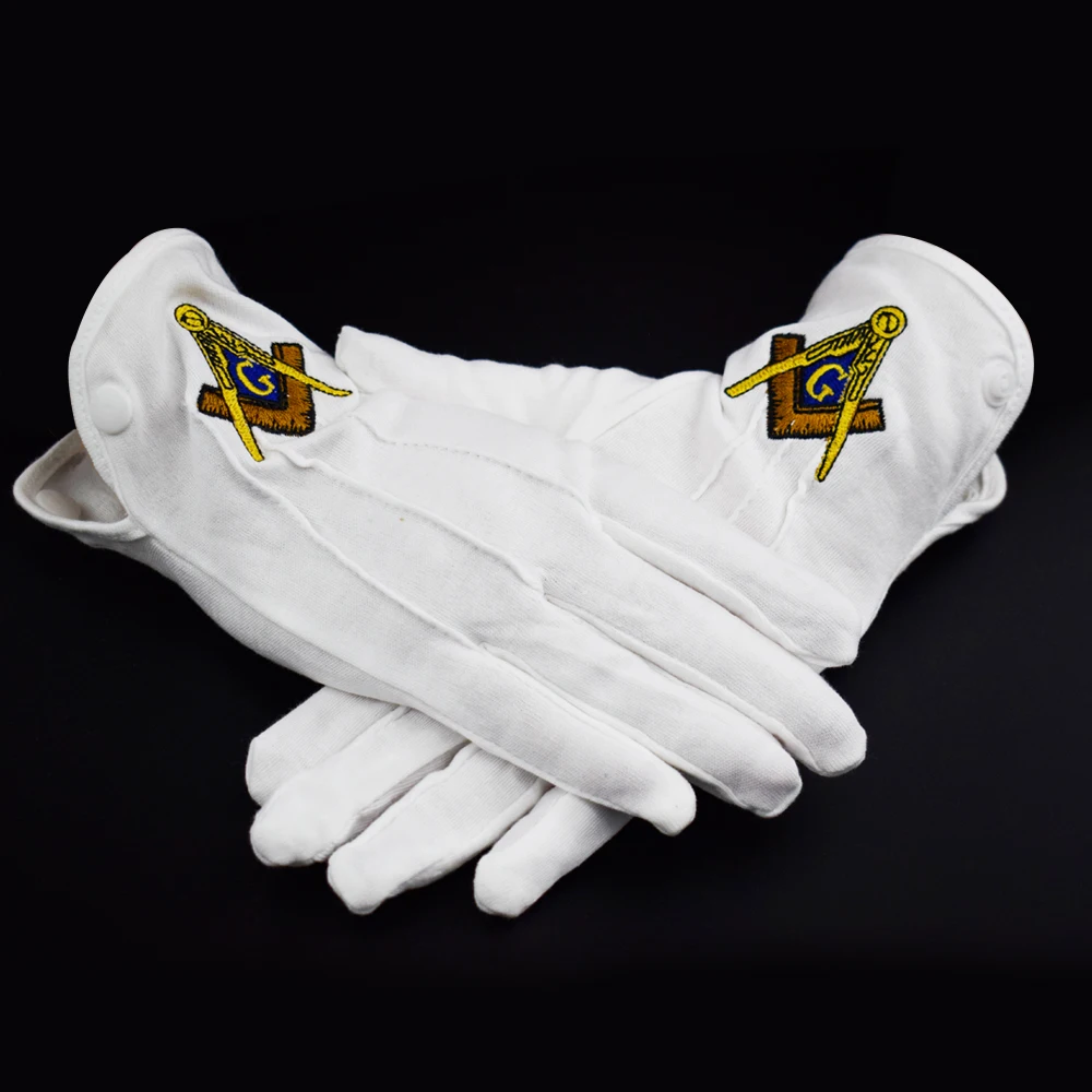 New Arrival cheap wholesale white cotton masonic gloves with three lines and custom logo And Color Good Quality