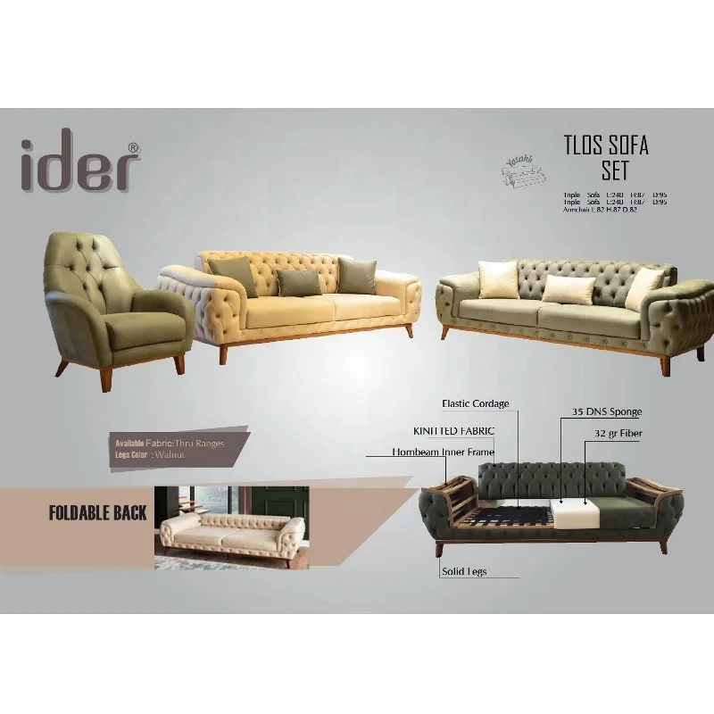 
IDER TLOS SOFA SET (Modern, Button Tufted, Minimal, Chic, Economic, High Quality, Color Option Living Room Back Folded Sofa Set) 
