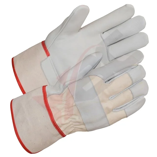 Labor working gloves safety cuff palm reinforced cowhide leather construction gloves