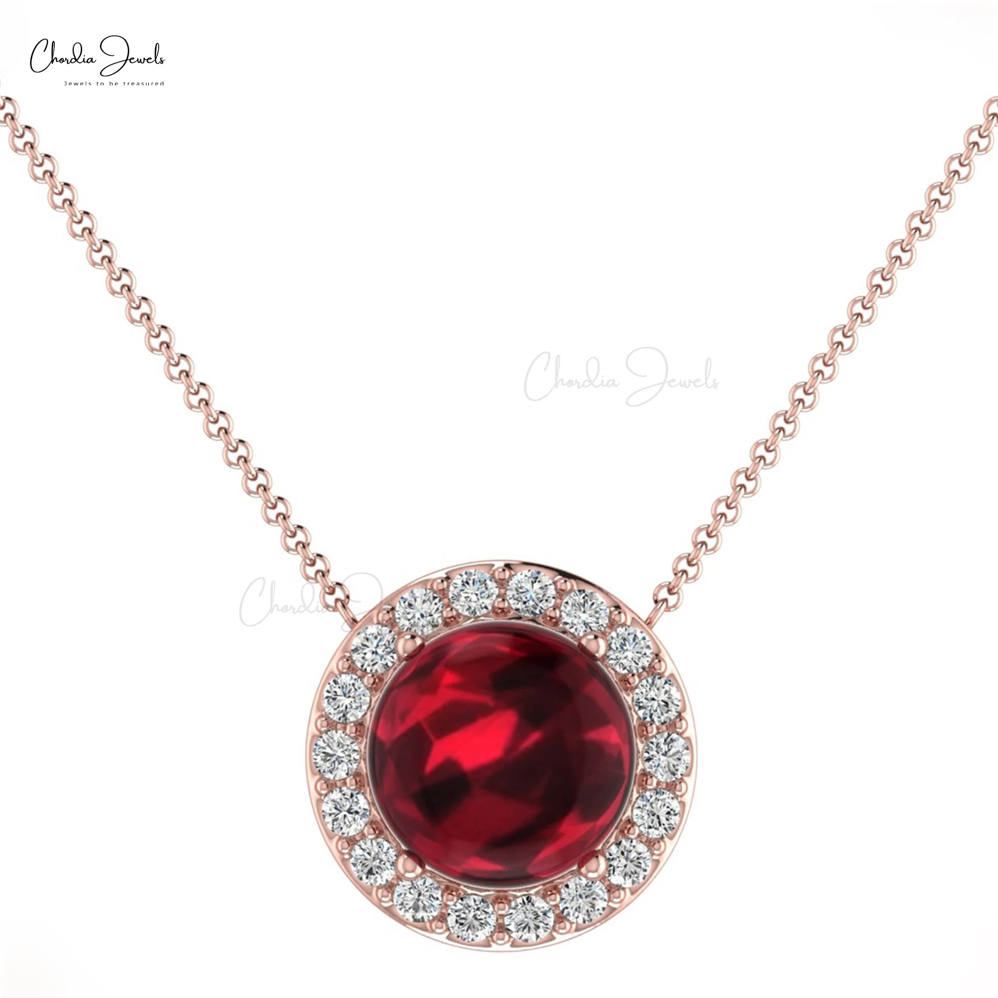 Модный Круглый Halo подвеска с натуральным гранатом и G-H со стразами из 14-каратного золота солитерами