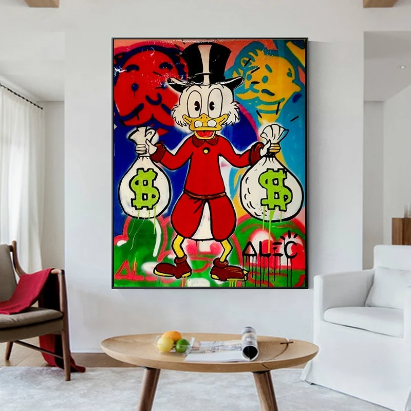 
Modern Pop Art canvas Oil Painting cartoon duck wall pictures money art fantasy Decor for living room shop hotels from Dafen 