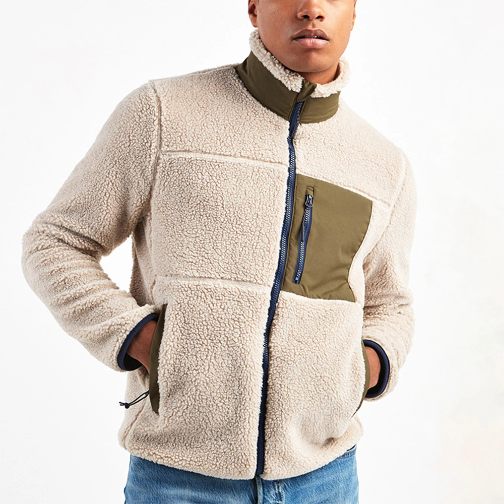 
custom Individual patchwork color fleece jacket for men 