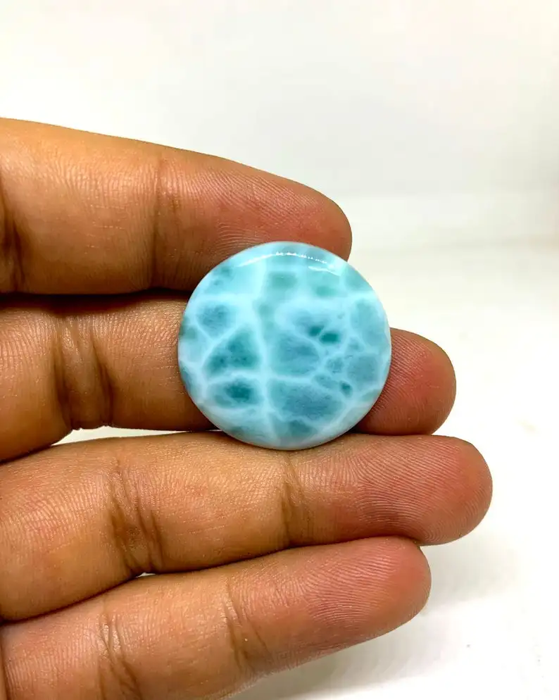 Natural Larimar Smooth Round Cabochon for Jewelry Genuine Flat Back Larimar Smooth Gemstones For Sale at Wholesale Prices Bulk