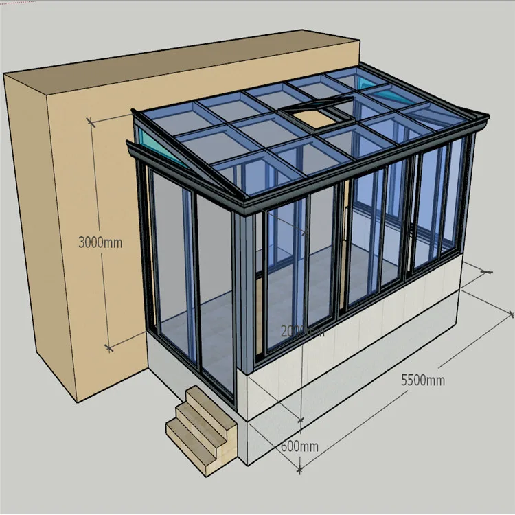 New High Profile Automatically Sunroom Slant Tempered Glass Sunroom Outdoor Glass Room For Garden House Sunroom Glass Door