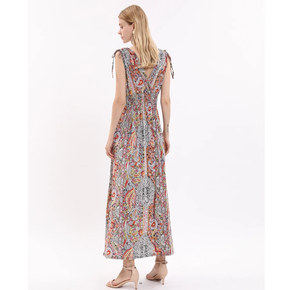 Latest Italian Design Extra Long Short Sleeve V Neck Sexy Summer Print Dress