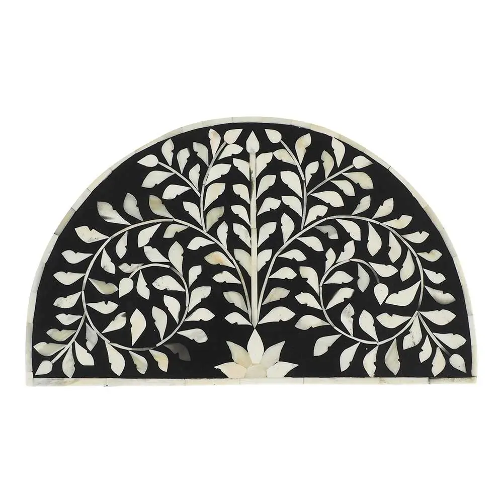  BONE INLAY HALF ROUND FLORAL BLACK SIDE TABLE INDIAN HANDMADE