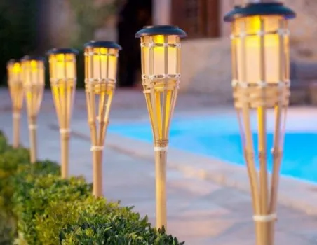 solar led garden lights Bamboo solar torch light flame lighting 12led solar torch lamp