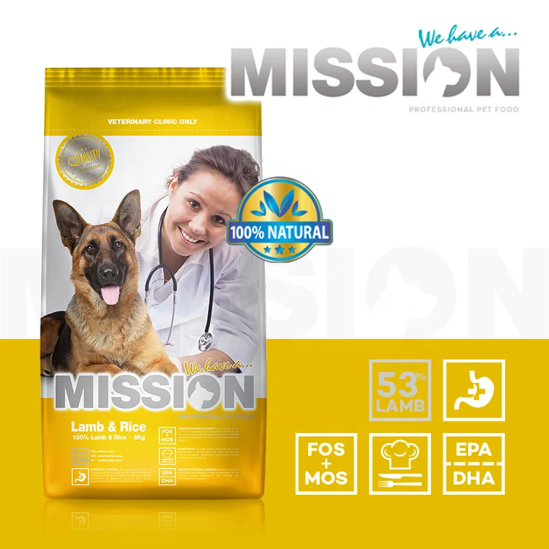 Dry food for dogs of all breed | MISSION Professional Pet Food - LAMB & RICE 8kg