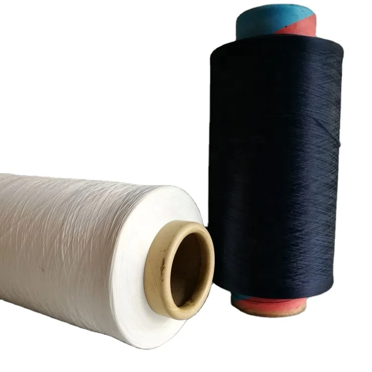 
УФ-стойкая переработанная полиэфирная пряжа с сертификатом GRS DTY 150D/48F, необработанная белая черная тонкая окрашенная для HM 