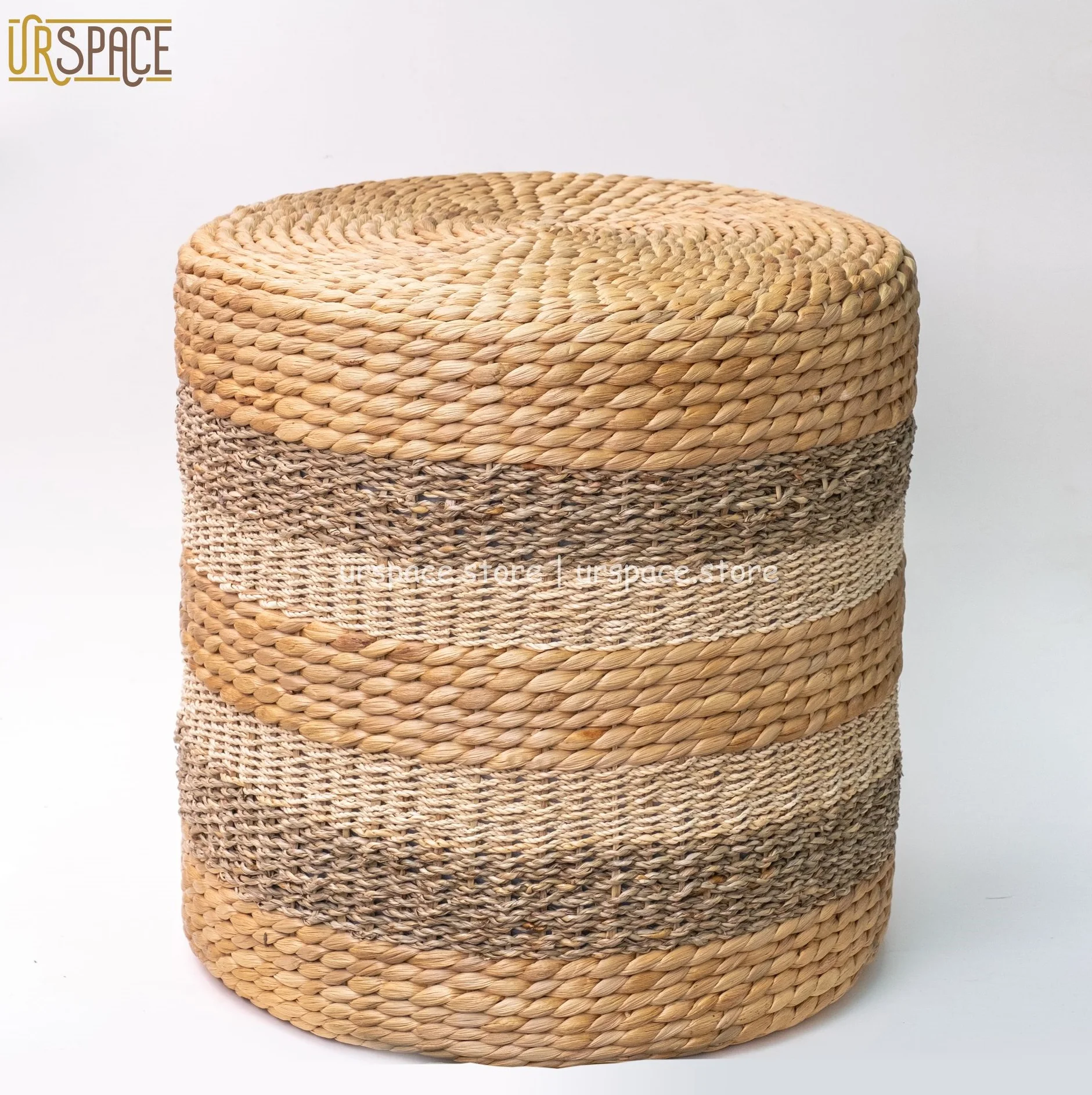 ODM/OEM support manufacture eco-friendly type stools ottomans Hand-woven Water Hyacinth Mix Seagrass Seating Stool from Vietnam
