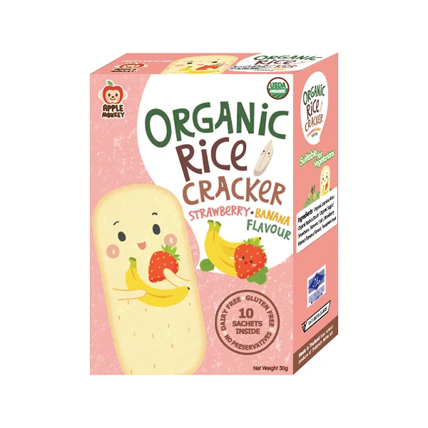 100% Organic Meltable Baby Food Gluten Free Rice Cracker Strawberry & Banana for Baby Grain Snacks
