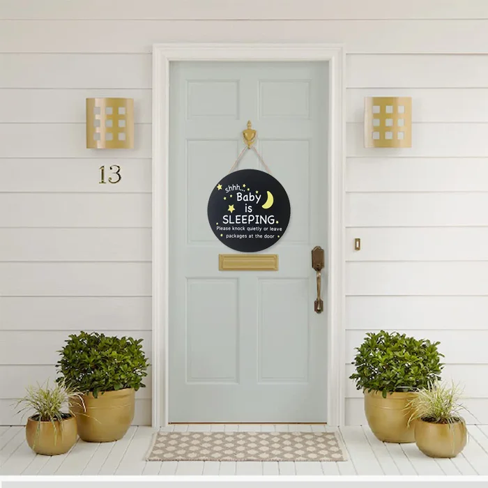 Space Front Door Sign Round Wooden Planet Nursery Decor Baby Sleeping Hanging Sign Plaque Door Hanger