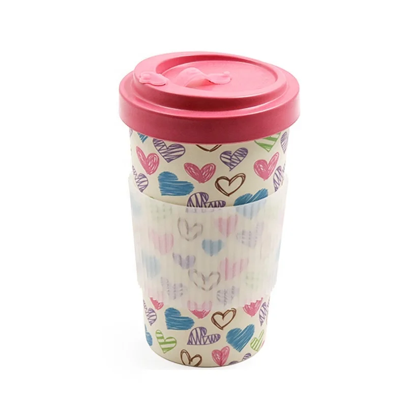 Promotional custom reusable eco friendly bamboo fiber plastic travel coffee cup with cover