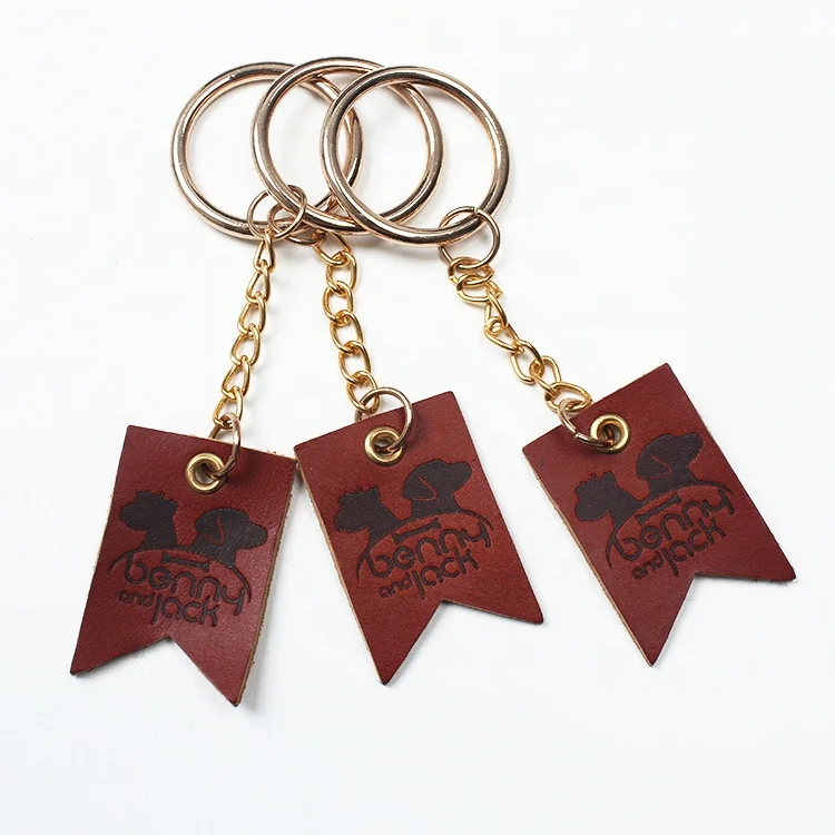 Design Custom Engraved Brand Logo Real Brown Leather Keychains for Men
