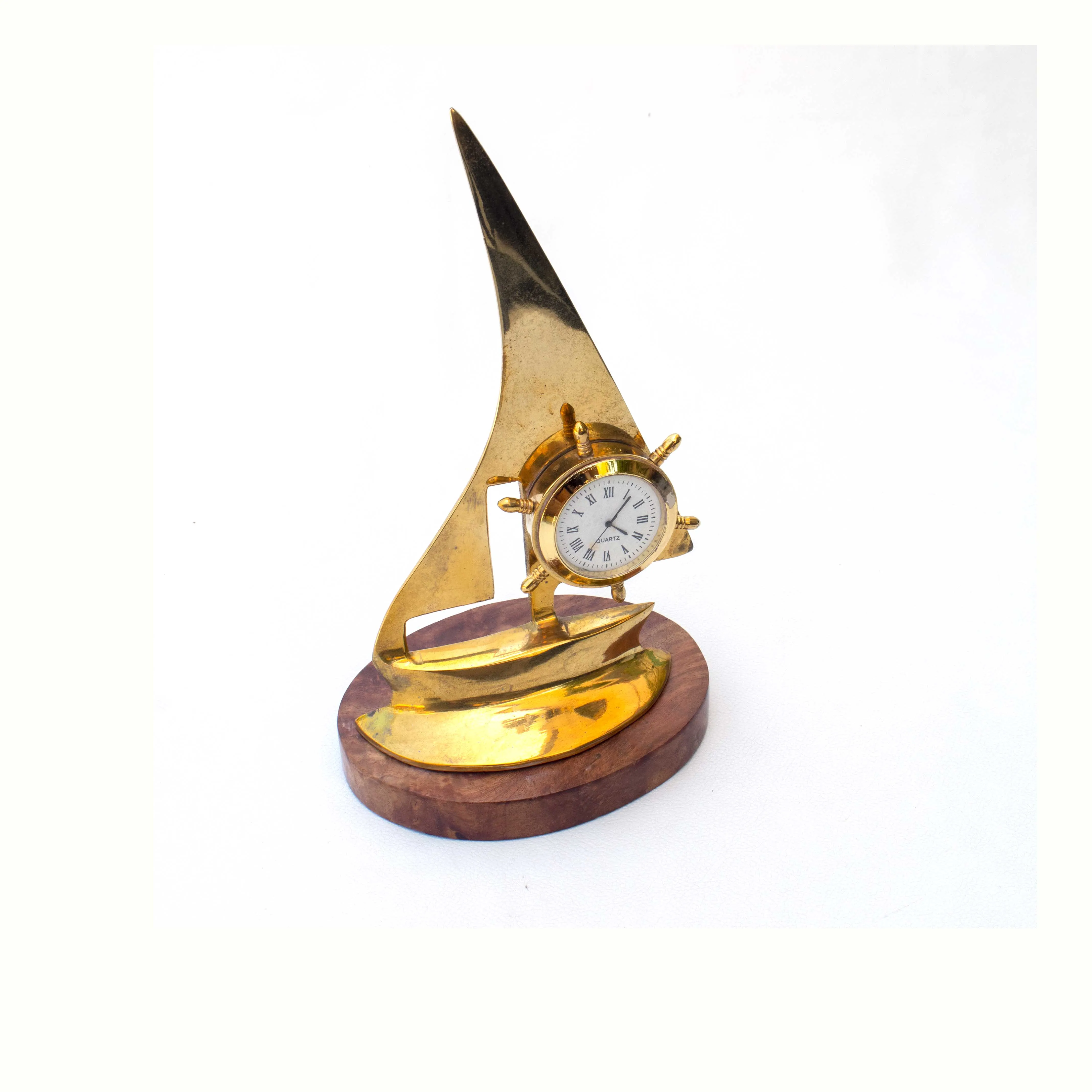High Quality Nautical Marine Brass Wood Sailor Ship Boat Desktop clock piece Office Corporate Desktop Gift Decor