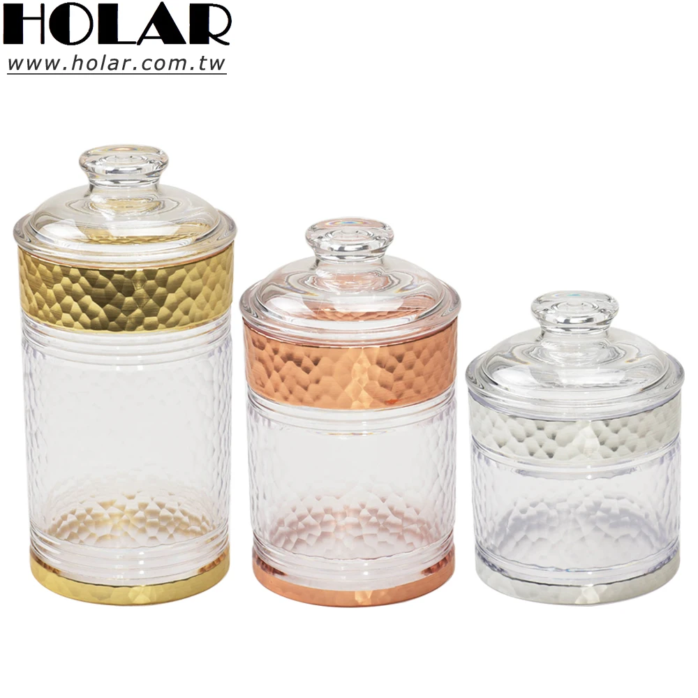 [Holar] Taiwan Made Plastic Round Apothecary Jars with Gold Rose Gold Silver Printing