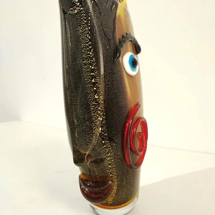 Festival gift hand made blown glass abstract face vase