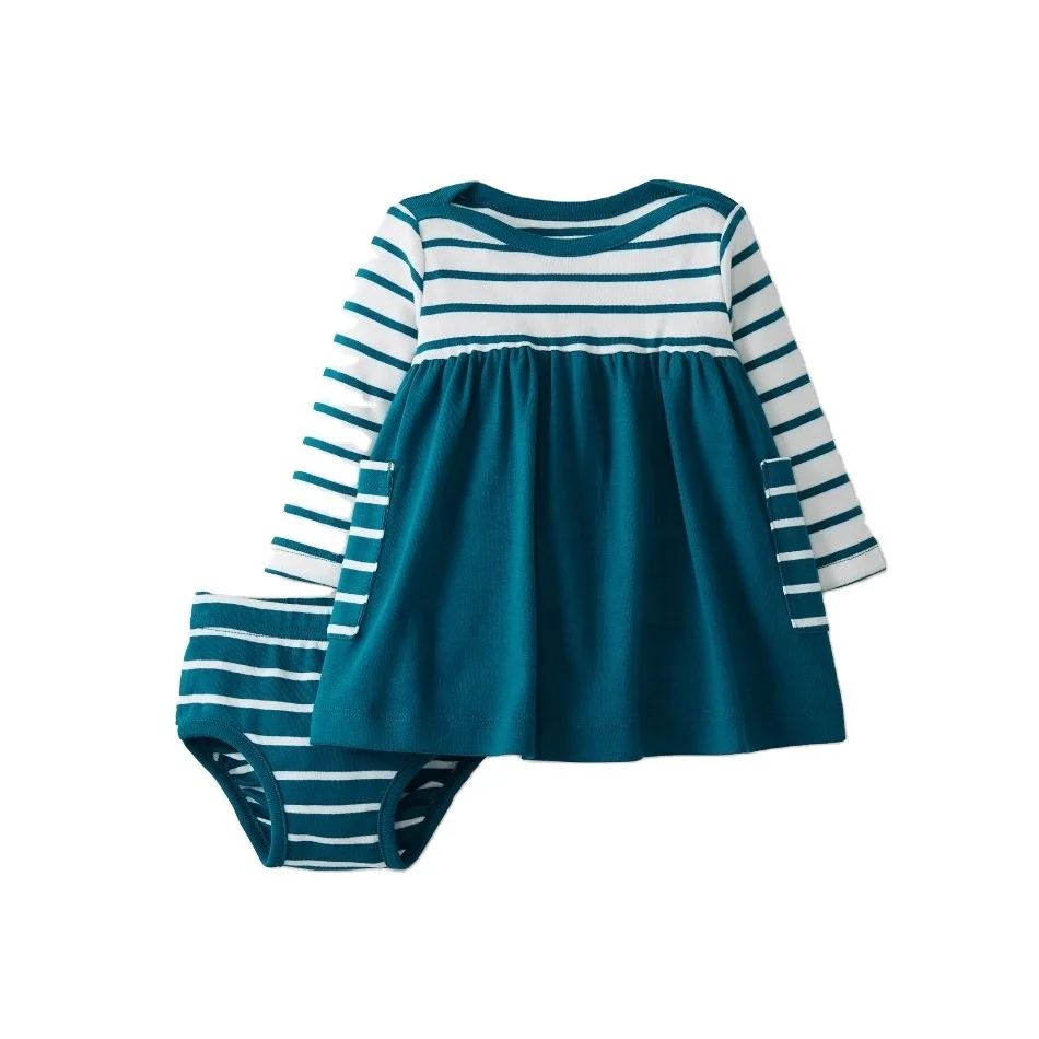 Baby girls essential dress with diaper cove Toddler clothing set Baby dresses Kids clothing set 100 organic cotton summer spring