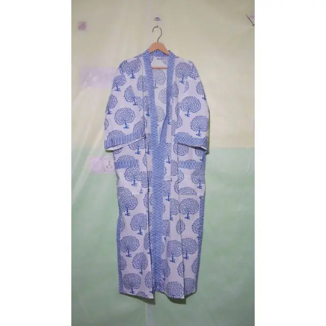 Кимоно с принтом дерева домашняя одежда мягкое и удобное Макси-Платье ночная Пижама халат индийский ручной работы хлопковый Халат