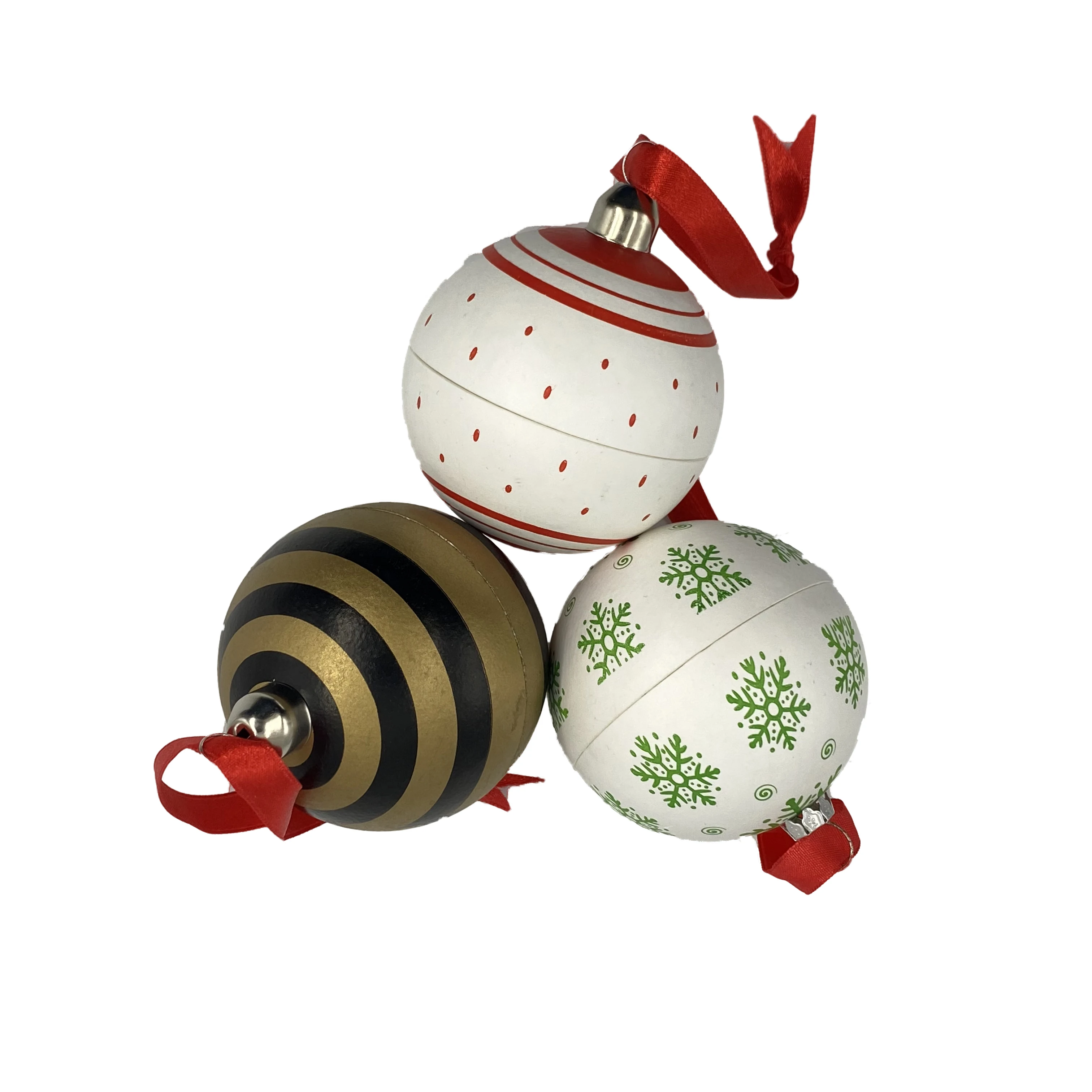 Eco Friendly Christmas Decorated Ball Tree Ornaments 2022 Best Seller Biodegradable paper Decoration 7cm Gold Openable Case Ball
