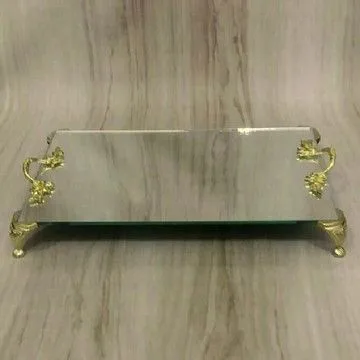 Well Selling Glass Serving Tray With Brass Handles Wedding Decoration Mirror Trays Luxury Charm Glass For Hotels & Homes Vanity