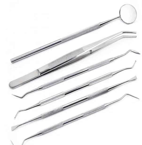 6 PCS Stainless Steel Dental Hygiene Kit Dental Mirror/ College Tweezer / Explorer/ Probe / Scalar