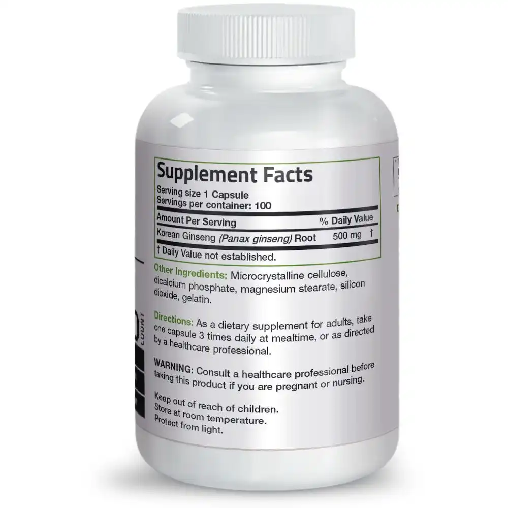 
Korean Panax Ginseng - 500 mg - 100 Capsules 