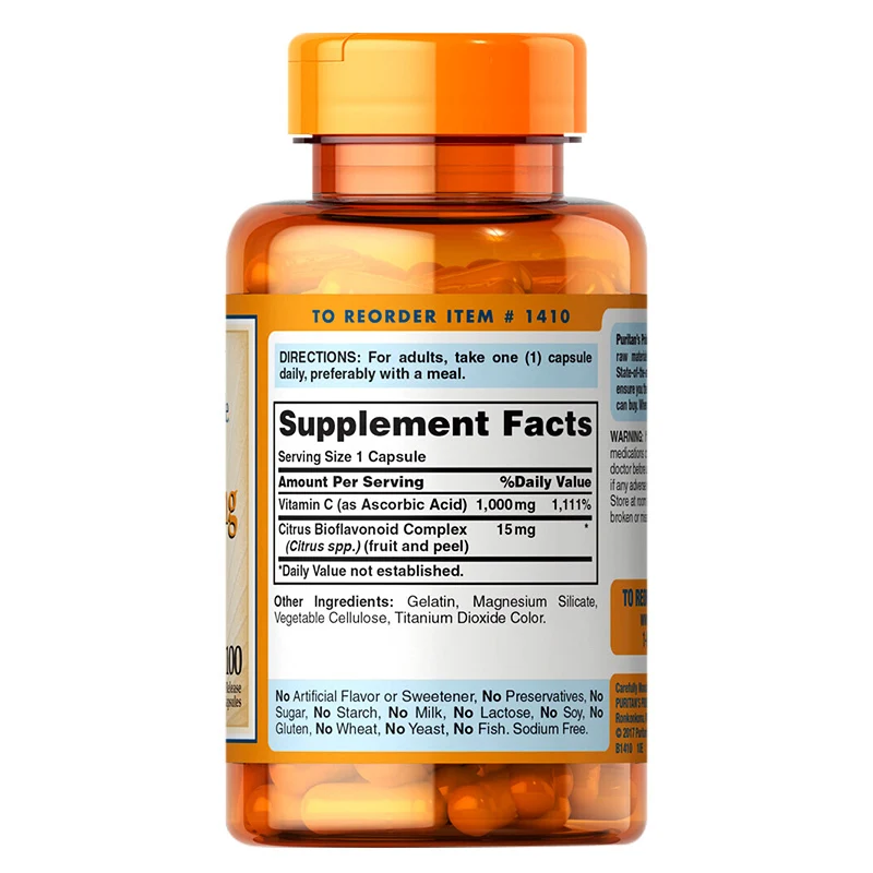  Оптовая продажа Puritan гордость витамин C-1000 mg с биофлавоноиды-100 Капсулы для укрепления иммунной системы добавка изготовлена в США