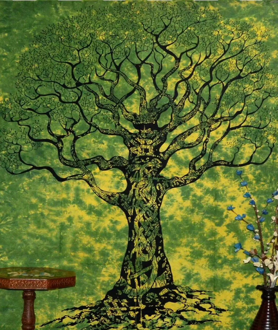 Small Curtain Dry Tree Cotton Handmade Door Window Drape Valance Green Yellow Color Home Decor