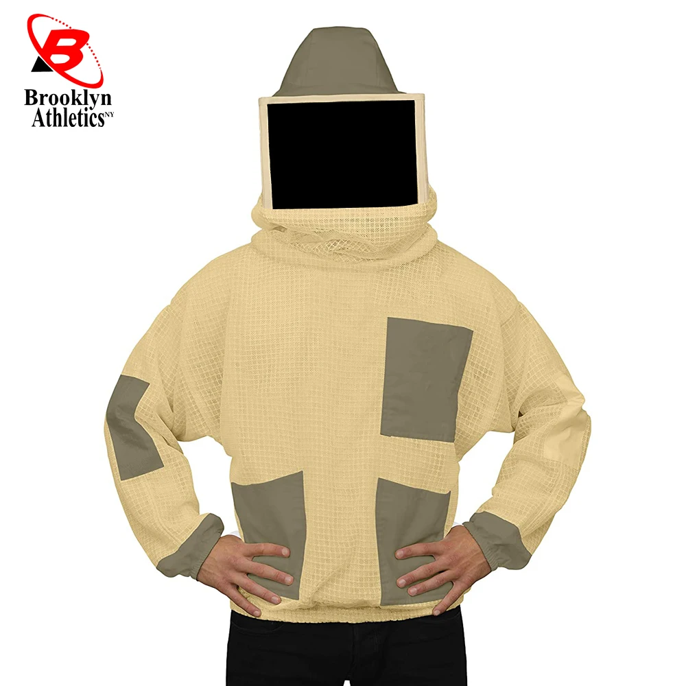 Ventilated Cotton Beekeeping SafetySuit with Hood Protective Workwear Coverall Jacket in Shirt Style