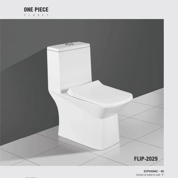 Ceramic Vitreous One piece toilet with P and S Trap 740 X 660 mm bright white glazed Siphon Flushing system Best quality