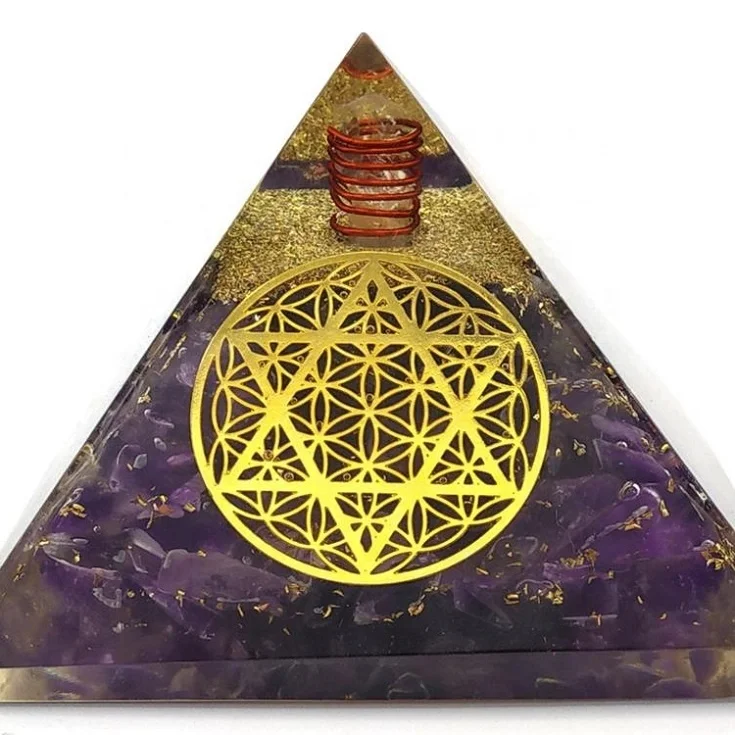 Natural Amethyst Crystal Orgonite Pyramid Star of David Charm EMF Protection Amethyst Orgone Pyramid Wholesale