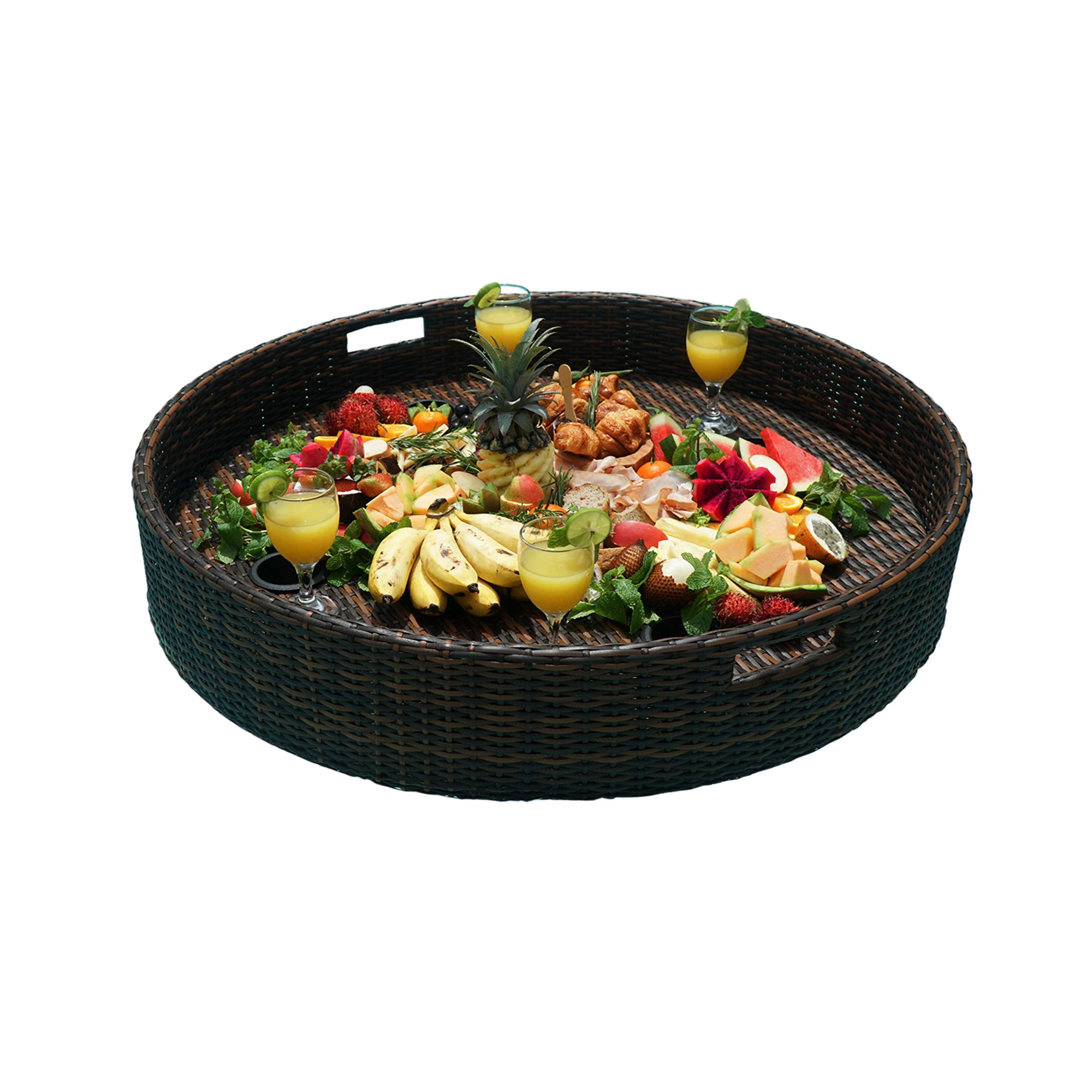 new arrival round rattan serving trays luxury breakfast trays with handles modern floating serving trays