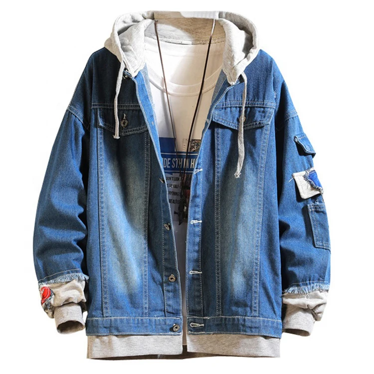 winter fashion boys jacket custom logo label trended frayed pattern button design retro denim jacket 2024