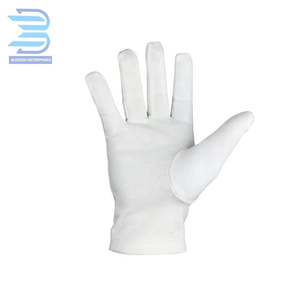 Masonic Glove Acacia Leaf Gold Machine Embroidery White Cotton Gloves