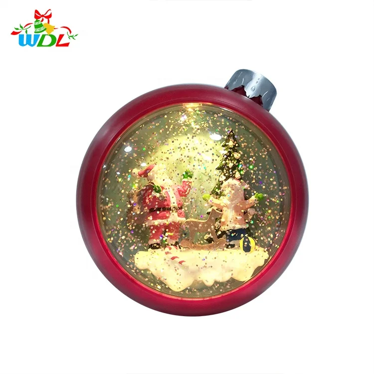 Custom Make Battery Operated Red  Swirling Glitter Water Musical Spinning Polyresin Christmas Santa Claus Lantern For Kids