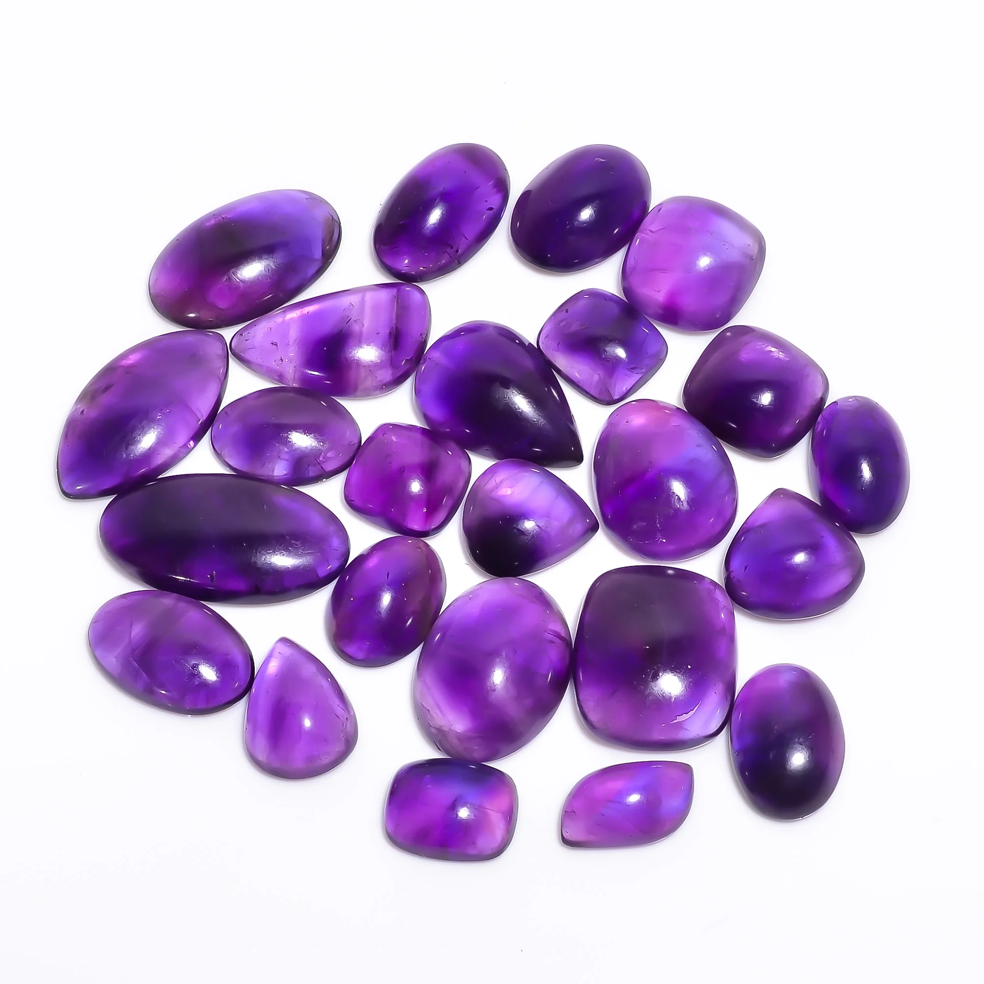 Wholesale Lot of Natural African Amethyst Gemstones Blue and Silver Crystal Loose Cabochons for Jewelry Making Flat Back