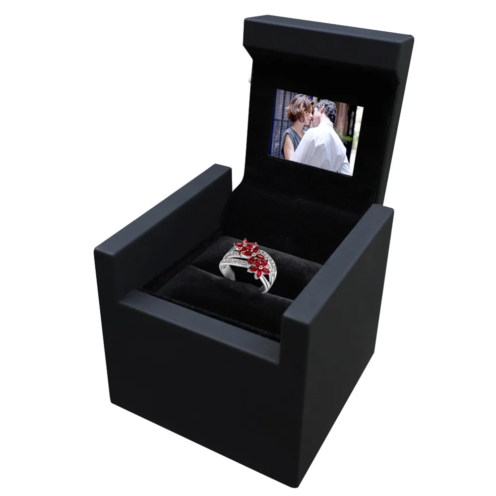 Customized LOGO Navy blue Jewelry wedding ring/Pendant Video Lcd box OEM box