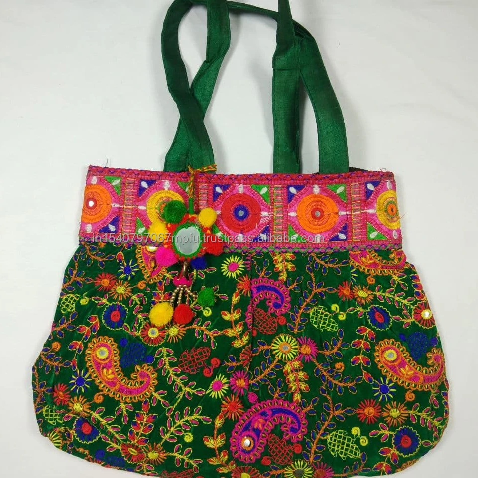 Handmade Embroidery Mirror Work Shoulder Banjara Shoulder Handbag for Women Wedding Party Using Handbag Indian Cotton Vintage
