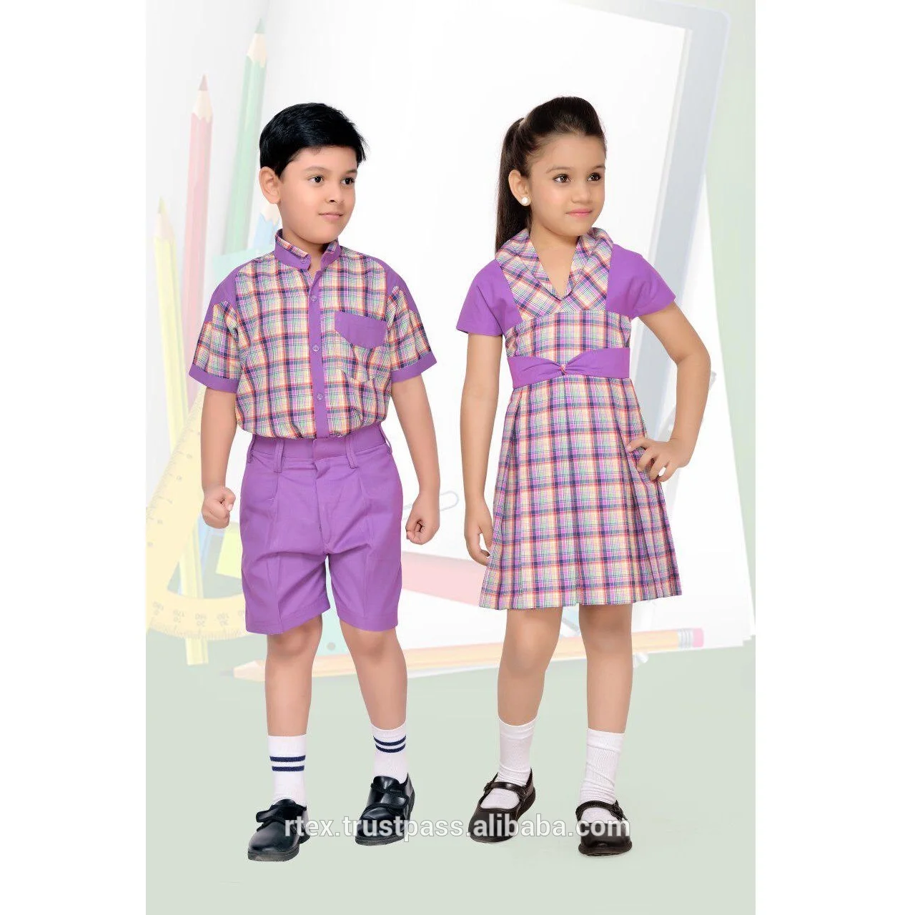 
White school uniform set for boys and girls of all ages with school logo - S37 