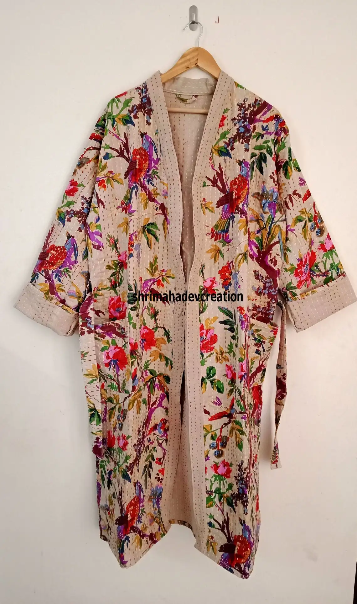 Manufacturer And Wholesale Indian Handmade Kantha Quilted Kimono robe Cardigan Long Kimono And Bathrobe Beach Robe