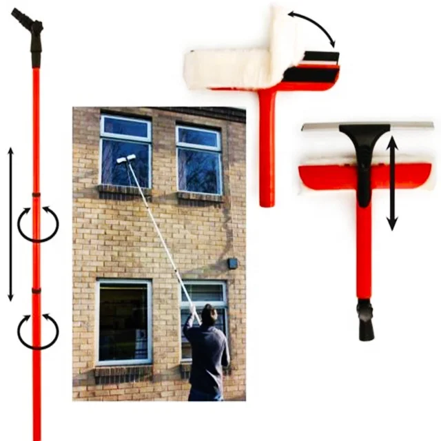 Telescopic Window Cleaning Extension Pole and Squeegee Kit, High Window Cleaning Tools